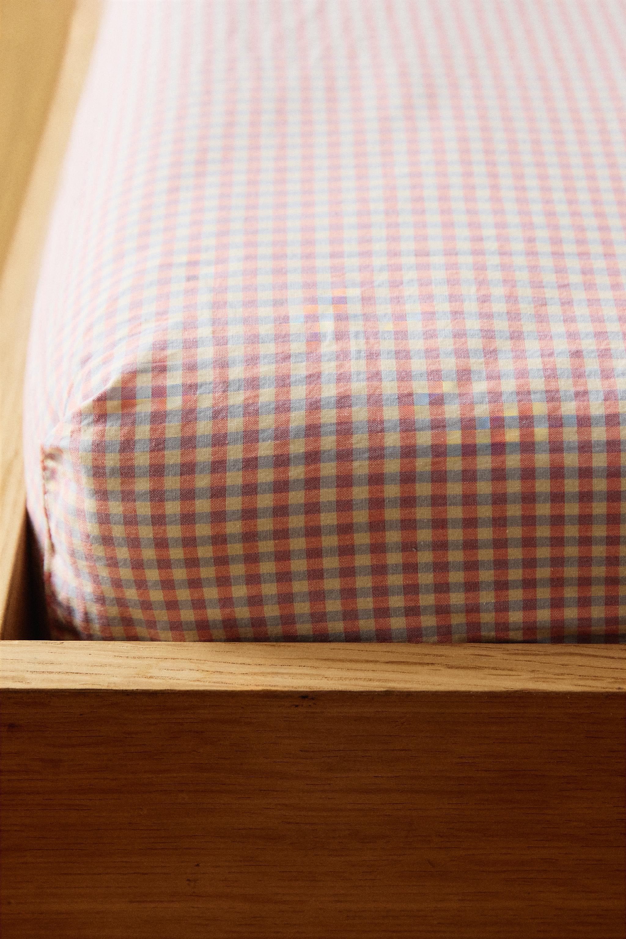 KIDS' GINGHAM COTTON FITTED SHEET
